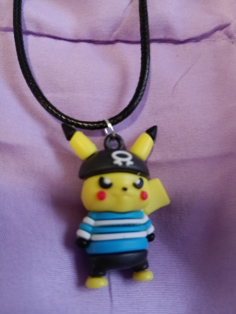 Yellow Pikachu Necklace Pendant with Blue Striped Shirt( HANDMADE)
